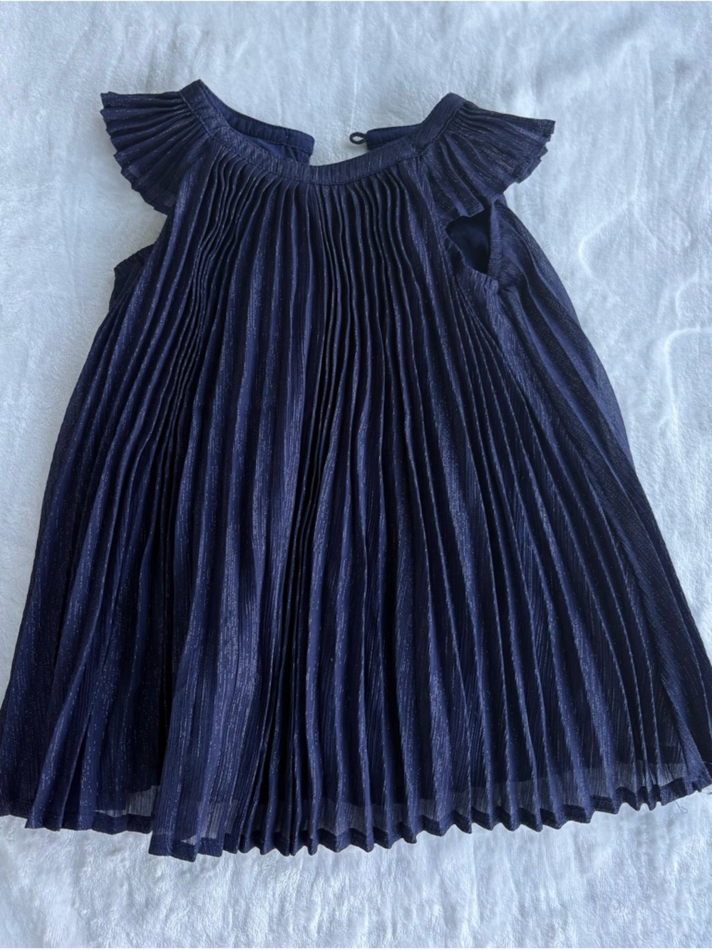 GAP Navy Shimmer Pleated Ruffle Neck Dress